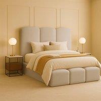 Desire Deco Rivas Upholstered Storage Bed - Double, King, Super King in Light Beige | Size: Single