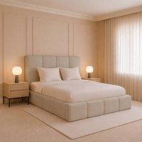 Desire Deco Monaco Plush Velvet Upholstered Bed Frame - Double, King & Super King in Light Beige | Size: Double