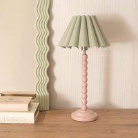 ValueLights Bobbins Painted Rose Table Lamp with Scallop Tapered Lamp Shade in Pale Green