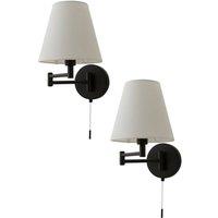 ValueLights Sonia Pair of Adjustable Swing Arm Wall Lights with Taper Linen Shades in Black
