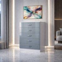 Harmin High Gloss Grey on White 5 Drawer Sideboard / Cupboard / Chest