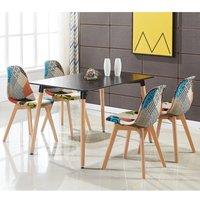 Life Interiors Patchwork Halo Dining Set Includes a Black Dining Table & Set of 4 Fabric Chairs