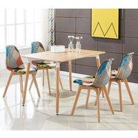 Life Interiors Patchwork Halo Dining Set Includes an Oak Dining Table & Set of 4 Fabric Chairs