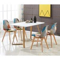 Life Interiors Patchwork Halo Dining Set Includes a White Dining Table & Set of 4 Fabric Chairs