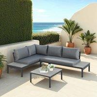 Home Garden Direct Rhea Platform Corner Sofa - 4-Seater Garden Lounge Set with Table in Grey