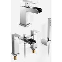 Nes Home Waterfall Basin Mono Tap & Bath Shower Mixer Tap Chrome in Metallic Silver