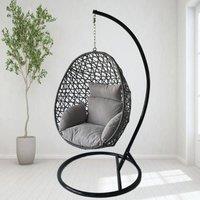 Alivio Rattan Weave Hanging Egg Chair with Cushions for Indoor Outdoor Swing Patio Garden - Grey