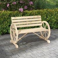 OUTSUNNY 2 Seater Garden Bench w/ Wooden Cart Wagon Wheel Natural