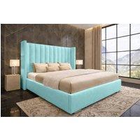 PARADISE BEDS LTD Ottoman Winged Bed Gas Lift Storage Plush Velvet 54 Headboard in Aqua | Size: King