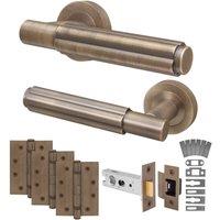 AFIT Antique Brass Fire Door Handle Latch Set Internal with Latch Hinges in Bronze | Size: 150mm x 150mm