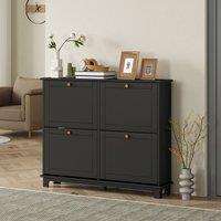 HOMCOM Narrow Shoe Cabinet with 4 Flip Drawers Adjustable Shelves, Black