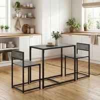 HOMCOM 3 Piece Dining Table Set with Metal Frame in Dark Grey