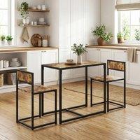 HOMCOM 3 Piece Dining Table Set with Metal Frame in Brown