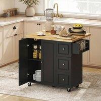 HOMCOM Rolling Kitchen Island, Kitchen Storage Trolley w/ Drop Leaf, Drawers in Black