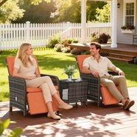 OUTSUNNY 3 Pieces Rattan Bistro Set w/ Adjustable Backrest - Orange