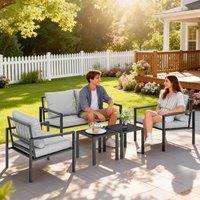 OUTSUNNY 5 Piece Metal Garden Furniture Sofa Set with Cushions, Light Grey