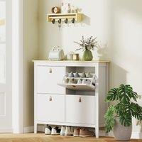 HOMCOM 4 Drawer Shoe Cabinet with Flip Doors for Hallway, Entryway in White | Size: Large