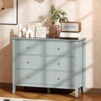 HOMCOM Fluted Chest of Drawers 6 Drawer Dresser for Bedroom Hallway Green
