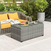 OUTSUNNY Outdoor Coffee Table, Glass Top Rattan Side Table, Light Grey
