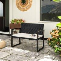 OUTSUNNY 2 Seater Rattan Garden Bench with Cushion, Steel Frame, Beige