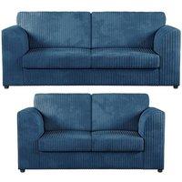 Furniture 786 Hannah Jumbo Cord Full Back 3+2 Seater Sofa Set in Mid Blue