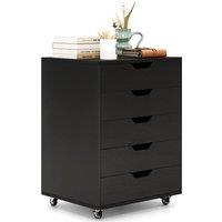 Costway 5 Drawer Rolling Storage Cabinet Mobile Chest of Drawers Wooden Dresser Organizer Coffee in Black
