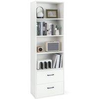 Costway 6-Tier Tall Bookshelf Wood Bookcase Organizer Display Storage Shelf W/ 2 Drawers in White