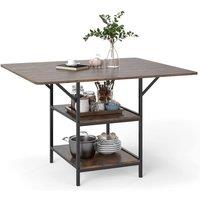 Costway Dining Table for 4-6 Rectangular Dining Table w/Storage Shelves in Brown