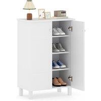 Costway 4-Tier Shoe Storage Cabinet Shoe Organizer w/Removable Shelves&2 Doors in White