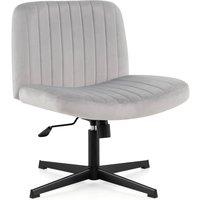 Gymax Armless Velvet Swivel Vanity Chair Wide Desk Chair With Tilt-rocking in Grey