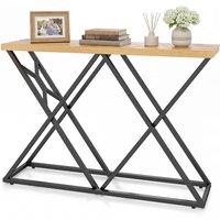 Gymax Farmhouse 140CM Console Table Industrial Entryway Table Behind Couch in Brown