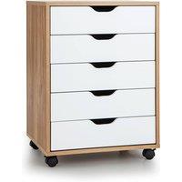 Costway 5 Drawer Rolling Storage Cabinet Mobile Chest of Drawers Wooden Dresser Organizer Coffee in Natural