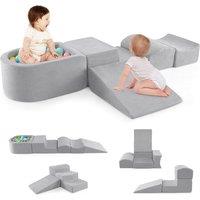 Costway 5-Piece Climb & Crawl Playset Soft Climbing Blocks with Ball Pit Grey