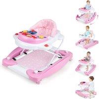 Gymax 6 in 1 Baby Walker Activity Center With Adjustable Height & Music Tray in Pink