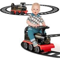 Gymax Electric Ride On Train With 16 PCS Tracks Lights & Sounds Storage Seat in Black