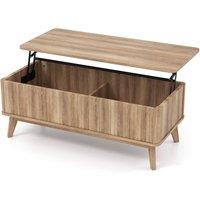 Costway Fluted Lift Top Coffee Table 110CM Rectangle Wooden Center Table in Light Brown
