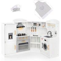 Gymax Corner Play Kitchen Toy Kitchen Playset for 3+ Years With Accessories in White
