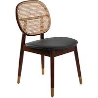 Angel Cerda Model Rattan Dining Chair Black Leatherette, Walnut