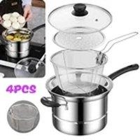 Havendro 4Pcs Deep Fry Pot Chip Pan Potato Fryer Dish Wire Basket With Lid in Silver
