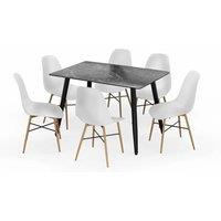 EONLION 120cm Dining Table & Chairs Set Black Marble Table & White Chairs