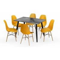 EONLION 120cm Dining Table & Chairs Set Black Marble Table & Yellow Chairs