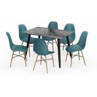 EONLION 120cm Dining Table & Chairs Set Black Marble Table & Ocean Chairs