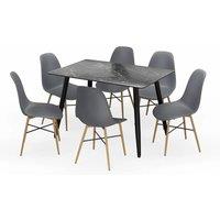 EONLION 120cm Dining Table & Chairs Set Black Marble Table & Grey Chairs