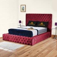 UK Bed Furniture Ambassador Ottoman Gas Lift Upholstered Bed with 54 Inch Headboard in Maroon | Size: Super King
