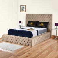 UK Bed Furniture Ambassador Ottoman Gas Lift Upholstered Bed with 54 Inch Headboard in Beige | Size: Super King
