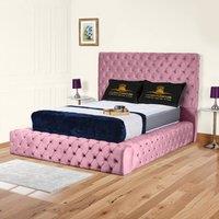 UK Bed Furniture Ambassador Ottoman Gas Lift Upholstered Bed with 54 Inch Headboard in Pink | Size: Super King
