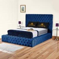 UK Bed Furniture Ambassador Ottoman Gas Lift Upholstered Bed with 54 Inch Headboard in Blue | Size: Super King
