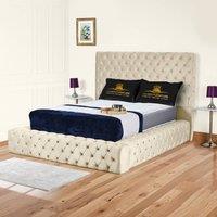UK Bed Furniture Ambassador Ottoman Gas Lift Upholstered Bed with 54 Inch Headboard in Cream | Size: Super King