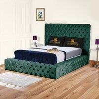 UK Bed Furniture Ambassador Ottoman Gas Lift Upholstered Bed with 54 Inch Headboard in Green | Size: Super King
