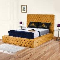 UK Bed Furniture Ambassador Ottoman Gas Lift Upholstered Bed with 54 Inch Headboard in Mustard | Size: Super King
